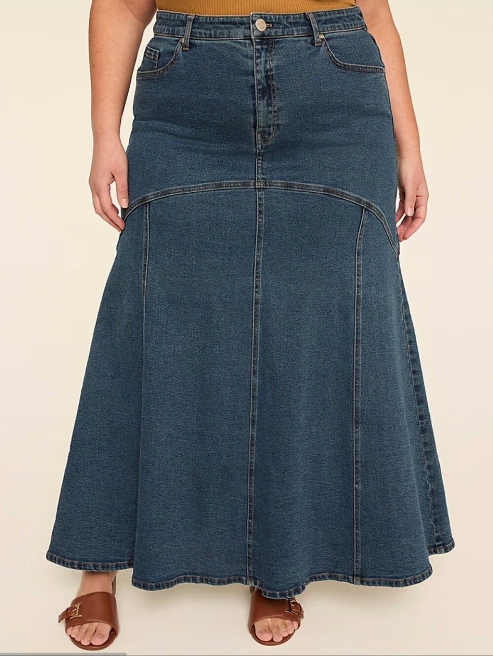 Lane Bryant Fit & Flare Denim Blue Medium Wash Maxi Skirt Size 26 New!